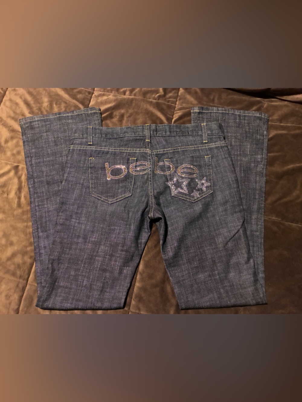 Bebe brand, size 31, dark blue jeans, sparkly bebe and stars on backside - Picture 9 of 13